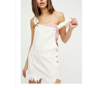 Free People White Distresses Overall Dress
